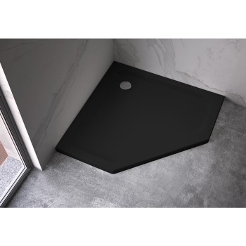 Brodzik pięciokątny 90x90 ST07B black czarny syfon 5cm płytki niski diamond uszkodzony4