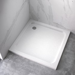 BRODZIK PRYSZNICOWY KAMIENNY KWADRATOWY SLIM SILK BIAŁY 100x100 CM