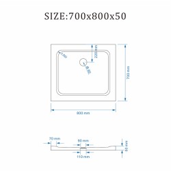 BRODZIK PRYSZNICOWY PROSTOKĄTNY SLIM ST05B BIAŁY 80x70 CM