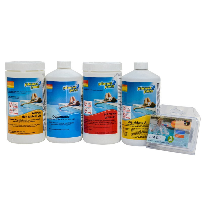 CHEMIA ZESTAW DO BASENU JACUZZI AKTYWNY TLEN PH MINUS ODPIENIACZ TESTER WHIRLPOOL SET1 CHEMIA ZESTAW DO BASENU JACUZZI AKTYWNY TLEN PH MINUS ODPIENIACZ TESTER WHIRLPOOL SET1