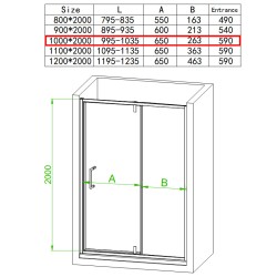 DRZWI PRYSZNICOWE SH08C CZARNE 100 CM 6 MM