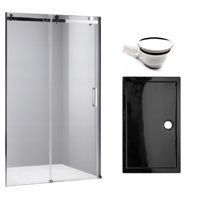 DRZWI PRYSZNICOWE Z BRODZIKIEM SH03B/ST03A CHROM/CZARNY 95-100/100X80 CM 8 MM DRZWI PRYSZNICOWE Z BRODZIKIEM SH03B/ST03A CHROM/CZARNY 95-100/100X80 CM 8 MM