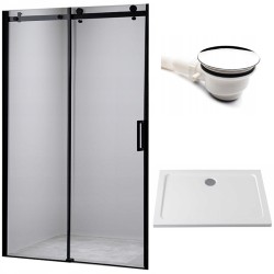 DRZWI PRYSZNICOWE Z BRODZIKIEM SH03B/ST03A CZARNE/BIAŁY 95-100/100x80 CM 8 MM