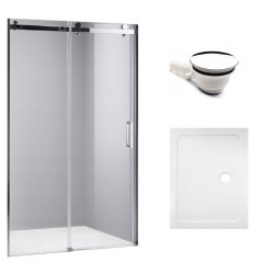 DRZWI PRYSZNICOWE Z BRODZIKIEM SH03B/ST04A CHROM/BIAŁY 95-100/100x90 CM 8 MM