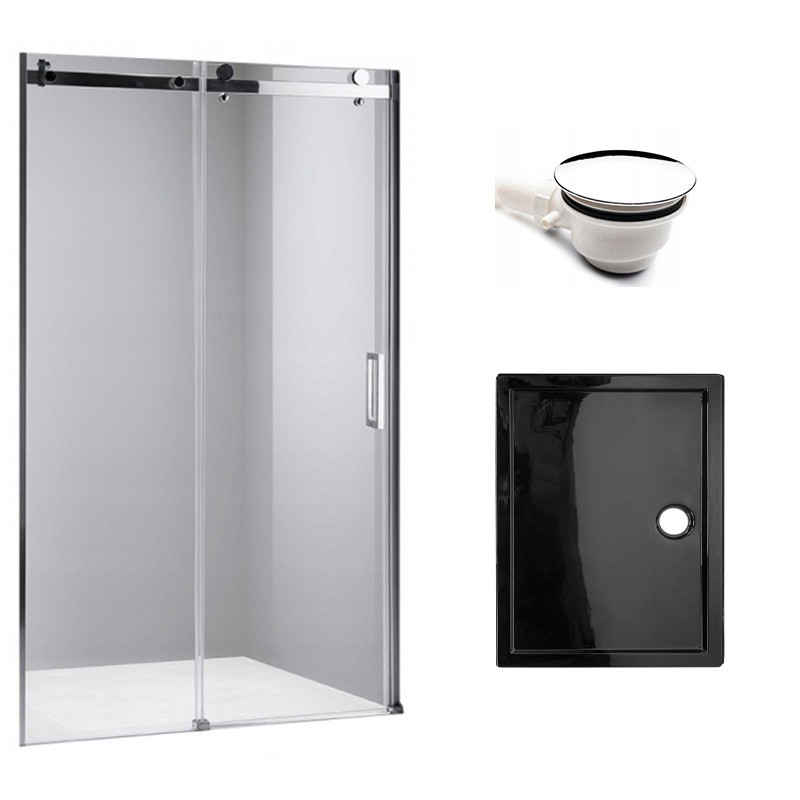 DRZWI PRYSZNICOWE Z BRODZIKIEM SH03B/ST04A CHROM/CZARNY 95-100/100x90 CM 8 MM DRZWI PRYSZNICOWE Z BRODZIKIEM SH03B/ST04A CHROM/CZARNY 95-100/100x90 CM 8 MM