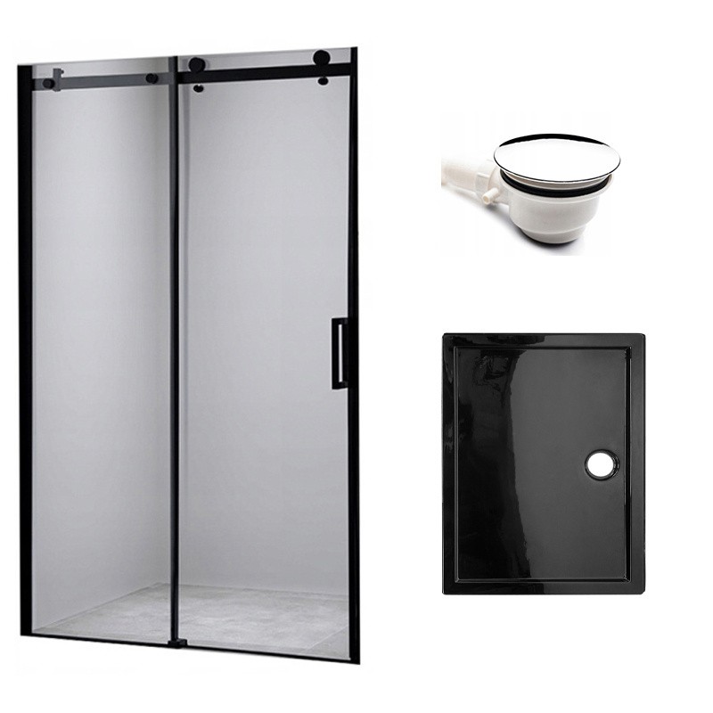 DRZWI PRYSZNICOWE Z BRODZIKIEM SH03B/ST04A CZARNE/CZARNY 95-100/100x90 CM 8 MM DRZWI PRYSZNICOWE Z BRODZIKIEM SH03B/ST04A CZARNE/CZARNY 95-100/100x90 CM 8 MM