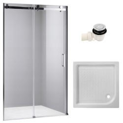 DRZWI PRYSZNICOWE Z BRODZIKIEM SH03B/SXL02C CHROM/BIAŁY 95-100/100x100 CM 8 MM