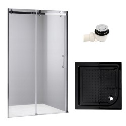 DRZWI PRYSZNICOWE Z BRODZIKIEM SH03B/SXL02C CHROM/CZARNY 95-100/100x100 CM 8 MM