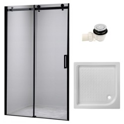 DRZWI PRYSZNICOWE Z BRODZIKIEM SH03B/SXL02C CZARNE/BIAŁY 95-100/100x100 CM 8 MM