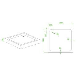 DRZWI PRYSZNICOWE Z BRODZIKIEM SH03B/SXL02C CZARNE/CZARNY 95-100/100x100 CM 8 MM