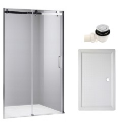 DRZWI PRYSZNICOWE Z BRODZIKIEM SH03B/SXL03C CHROM/BIAŁY 95-100/100x80 CM 8 MM