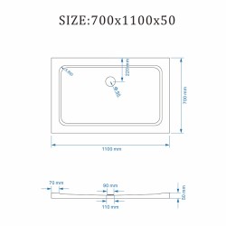 DRZWI PRYSZNICOWE Z BRODZIKIEM SH03C/ST05D CZARNE/BIAŁY 105-110/110x70 CM 8 MM