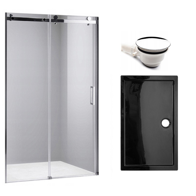DRZWI PRYSZNICOWE Z BRODZIKIEM SH03D/ST03C CHROM/CZARNY 115-120/120x80 CM 8 MM DRZWI PRYSZNICOWE Z BRODZIKIEM SH03D/ST03C CHROM/CZARNY 115-120/120x80 CM 8 MM