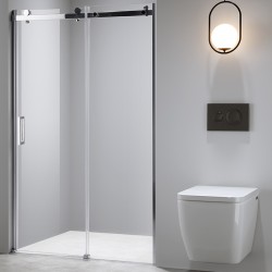DRZWI PRYSZNICOWE Z BRODZIKIEM SH03D/ST05E CHROM/BIAŁY 115-120/120x70 CM 8 MM