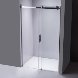 DRZWI PRYSZNICOWE Z BRODZIKIEM SH03D/ST05E CHROM/BIAŁY 115-120/120x70 CM 8 MM