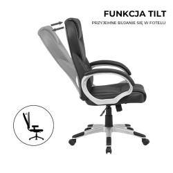 FOTEL BIUROWY OBROTOWY FUSIO CZARNA SKÓRA PU PODSTAWA SZARA