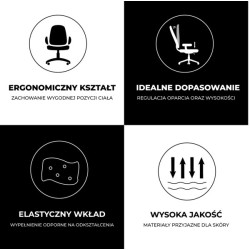 FOTEL GAMINGOWY BIUROWY OBROTOWY SONIC CZARNY SKÓRA PU