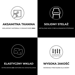 FOTEL KRZESŁO WELUROWE TAPICEROWANE NIKA SZARY NOGI CZARNE