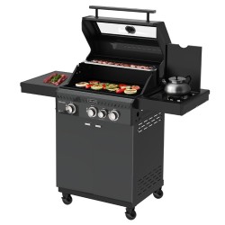 GRILL OGRODOWY GAZOWY Z POKRYWĄ I PÓŁKAMI ZEUS-B CZARNY RUSZT ŻELIWNY 11,5KW