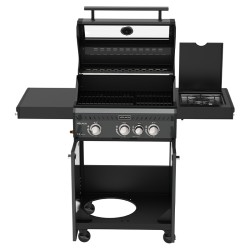 GRILL OGRODOWY GAZOWY Z POKRYWĄ I PÓŁKAMI ZEUS-B CZARNY RUSZT ŻELIWNY 11,5KW