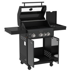 GRILL OGRODOWY GAZOWY Z POKRYWĄ I PÓŁKAMI ZEUS-B CZARNY RUSZT ŻELIWNY 11,5KW