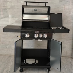 GRILL OGRODOWY GAZOWY Z POKRYWĄ I PÓŁKAMI ZEUS-B CZARNY RUSZT ŻELIWNY 11,5KW