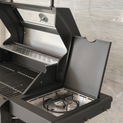 GRILL OGRODOWY GAZOWY Z POKRYWĄ I PÓŁKAMI ZEUS-B CZARNY RUSZT ŻELIWNY 11,5KW