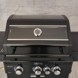 GRILL OGRODOWY GAZOWY Z POKRYWĄ I PÓŁKAMI ZEUS-B CZARNY RUSZT ŻELIWNY 11,5KW