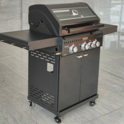 GRILL OGRODOWY GAZOWY Z POKRYWĄ I PÓŁKAMI ZEUS-B CZARNY RUSZT ŻELIWNY 11,5KW