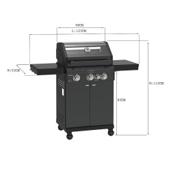 GRILL OGRODOWY GAZOWY Z POKRYWĄ I PÓŁKAMI ZEUS-B CZARNY RUSZT ŻELIWNY 11,5KW