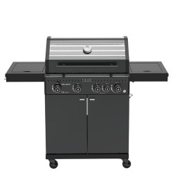 GRILL OGRODOWY GAZOWY Z POKRYWĄ I PÓŁKAMI ZEUS-C CZARNY RUSZT ŻELIWNY 14,5 KW
