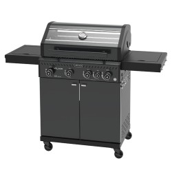 GRILL OGRODOWY GAZOWY Z POKRYWĄ I PÓŁKAMI ZEUS-C CZARNY RUSZT ŻELIWNY 14,5 KW