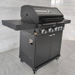 GRILL OGRODOWY GAZOWY Z POKRYWĄ I PÓŁKAMI ZEUS-C CZARNY RUSZT ŻELIWNY 14,5 KW
