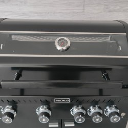 GRILL OGRODOWY GAZOWY Z POKRYWĄ I PÓŁKAMI ZEUS-C CZARNY RUSZT ŻELIWNY 14,5 KW