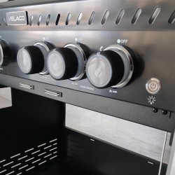 GRILL OGRODOWY GAZOWY Z POKRYWĄ I PÓŁKAMI ZEUS-C CZARNY RUSZT ŻELIWNY 14,5 KW