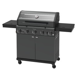 GRILL OGRODOWY GAZOWY Z POKRYWĄ I PÓŁKAMI ZEUS-D CZARNY RUSZT ŻELIWNY 17,5 KW