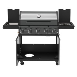 GRILL OGRODOWY GAZOWY Z POKRYWĄ I PÓŁKAMI ZEUS-D CZARNY RUSZT ŻELIWNY 17,5 KW