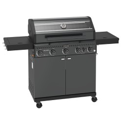 GRILL OGRODOWY GAZOWY Z POKRYWĄ I PÓŁKAMI ZEUS-D CZARNY RUSZT ŻELIWNY 17,5 KW