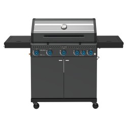 GRILL OGRODOWY GAZOWY Z POKRYWĄ I PÓŁKAMI ZEUS-D CZARNY RUSZT ŻELIWNY 17,5 KW