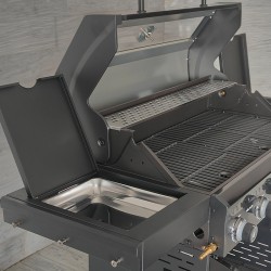 GRILL OGRODOWY GAZOWY Z POKRYWĄ I PÓŁKAMI ZEUS-D CZARNY RUSZT ŻELIWNY 17,5 KW