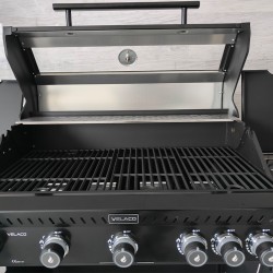 GRILL OGRODOWY GAZOWY Z POKRYWĄ I PÓŁKAMI ZEUS-D CZARNY RUSZT ŻELIWNY 17,5 KW