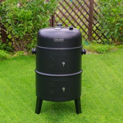 GRILL OGRODOWY WĘGLOWY WĘDZARNIA OGRODOWA Z TERMOMETREM 3W1 VL12 CZARNY