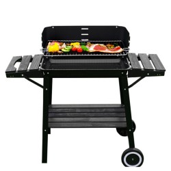 GRILL OGRODOWY WĘGLOWY Z OSŁONĄ I PÓŁKAMI VL06 CZARNY