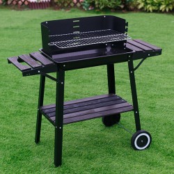 GRILL OGRODOWY WĘGLOWY Z OSŁONĄ I PÓŁKAMI VL06 CZARNY