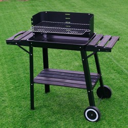 GRILL OGRODOWY WĘGLOWY Z OSŁONĄ I PÓŁKAMI VL06 CZARNY