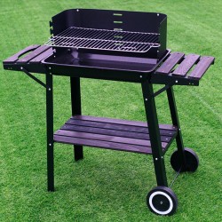 GRILL OGRODOWY WĘGLOWY Z OSŁONĄ I PÓŁKAMI VL06 CZARNY
