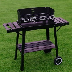 GRILL OGRODOWY WĘGLOWY Z OSŁONĄ I PÓŁKAMI VL06 CZARNY