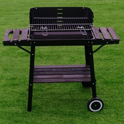 GRILL OGRODOWY WĘGLOWY Z OSŁONĄ I PÓŁKAMI VL06 CZARNY