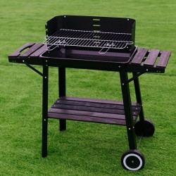 GRILL OGRODOWY WĘGLOWY Z OSŁONĄ I PÓŁKAMI VL06 CZARNY