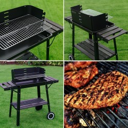 GRILL OGRODOWY WĘGLOWY Z OSŁONĄ I PÓŁKAMI VL06 CZARNY